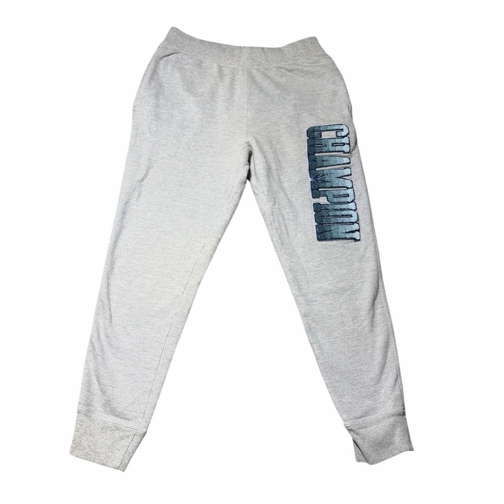 Champion Reverse Weave Grey Sweatpants Active Joggers Blue Spellout Logo Size L
